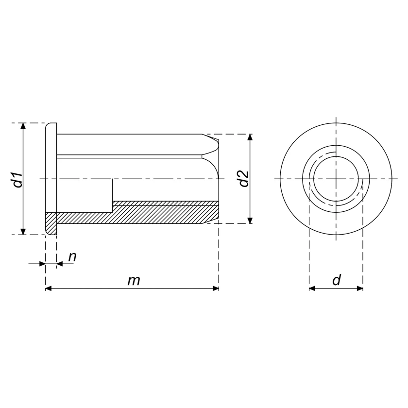 RIVET NUT FULL HEX FLAT HEAD 2