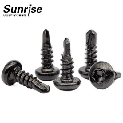 หลังคาสีดำ Tek 6 Lobes Torx Drive Pan สกรูเจาะตนเองหัวกลม