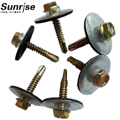 DIN7504K สังกะสีสีเหลือง Patta Indented Hex Washer Head สกรูเจาะตัวเองพร้อมเครื่องซักผ้า EPDM ขนาดใหญ่